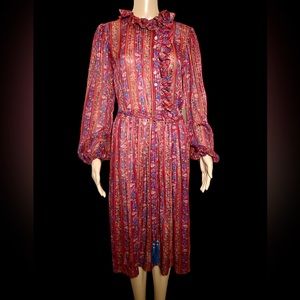 THE KOLLECTION - Vintage 70’s/80’s Sheer Floral Button Belted Dress - Size 12